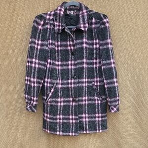 Stylish Plaid Pea Coat in Pink and Black